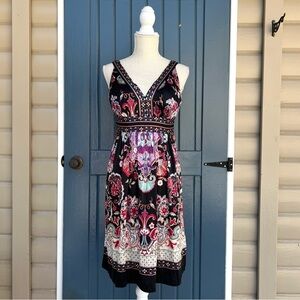 ECI Black and Pink Floral Midi Dress